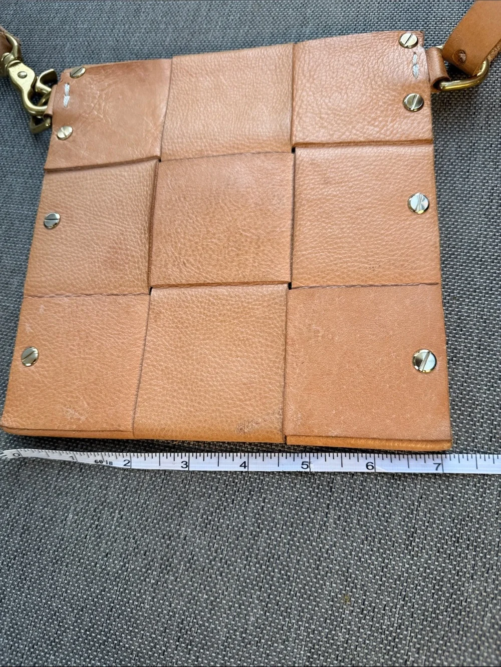 Handmade Leather Crossbody Bag - Natural with Brass
